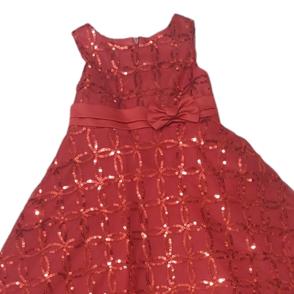 Girls Holiday Dress Candy Apple Red A-line Christmas Event Sequined Formal Sz 5 - Picture 3 of 5